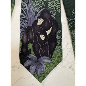 Vintage Tie World Wildlife Fund Necktie 100% Silk USA Made WWF 1991 Gorillas
